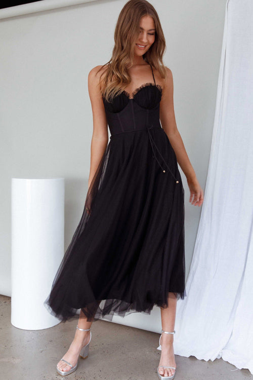 GR | Rare Beauty Tüll Rückenfreies Midi Kleid