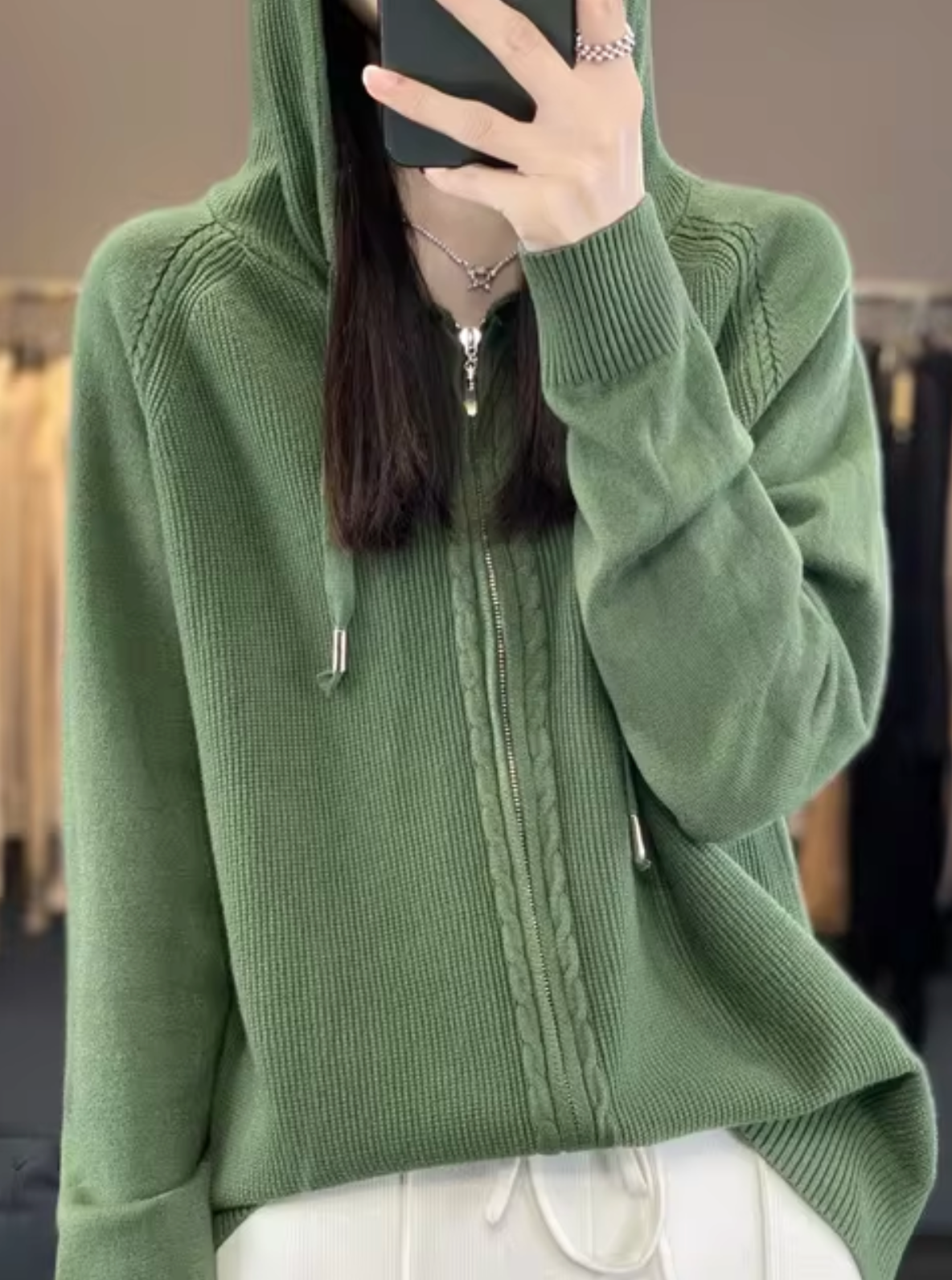 – Knitted cardigan with hood