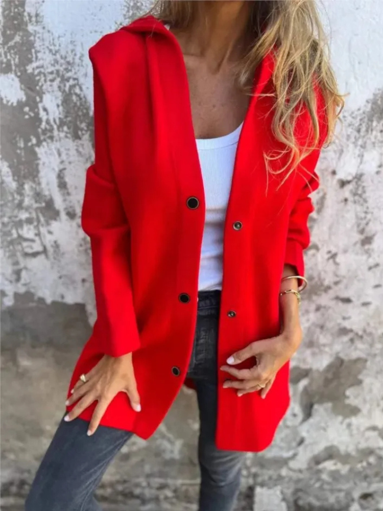 GR | Long Cardigans for Women Elegant Cardigan with Hood and Buttons