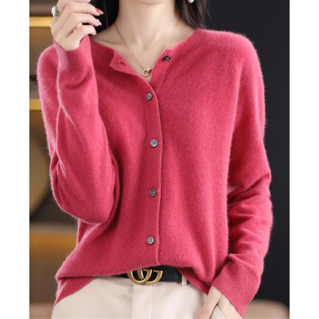 GR | Merino wool women's O-neck cardigan cashmere sweater