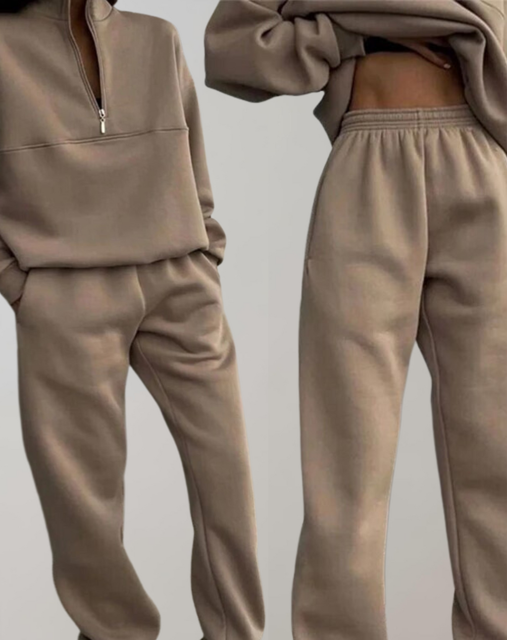GR | 3-piece fleece tracksuit set - stylish women's zip-up top and jogging pants