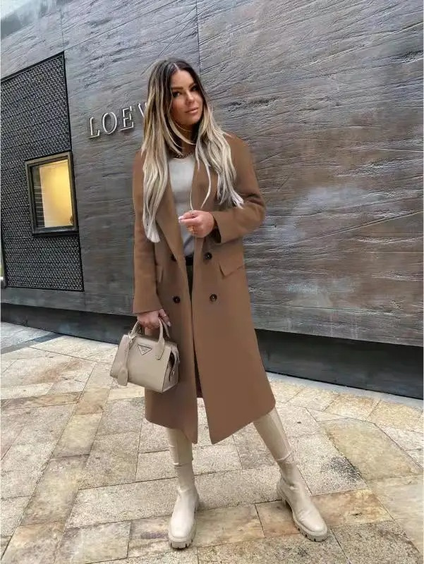 GR | Women's Double-Button Coat, Classic Elegant Long Coat