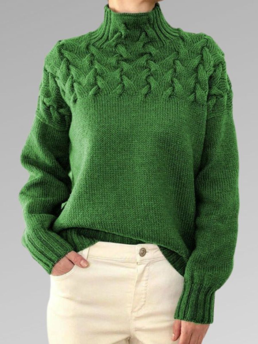 GR - Women's high collar cable knit sweater