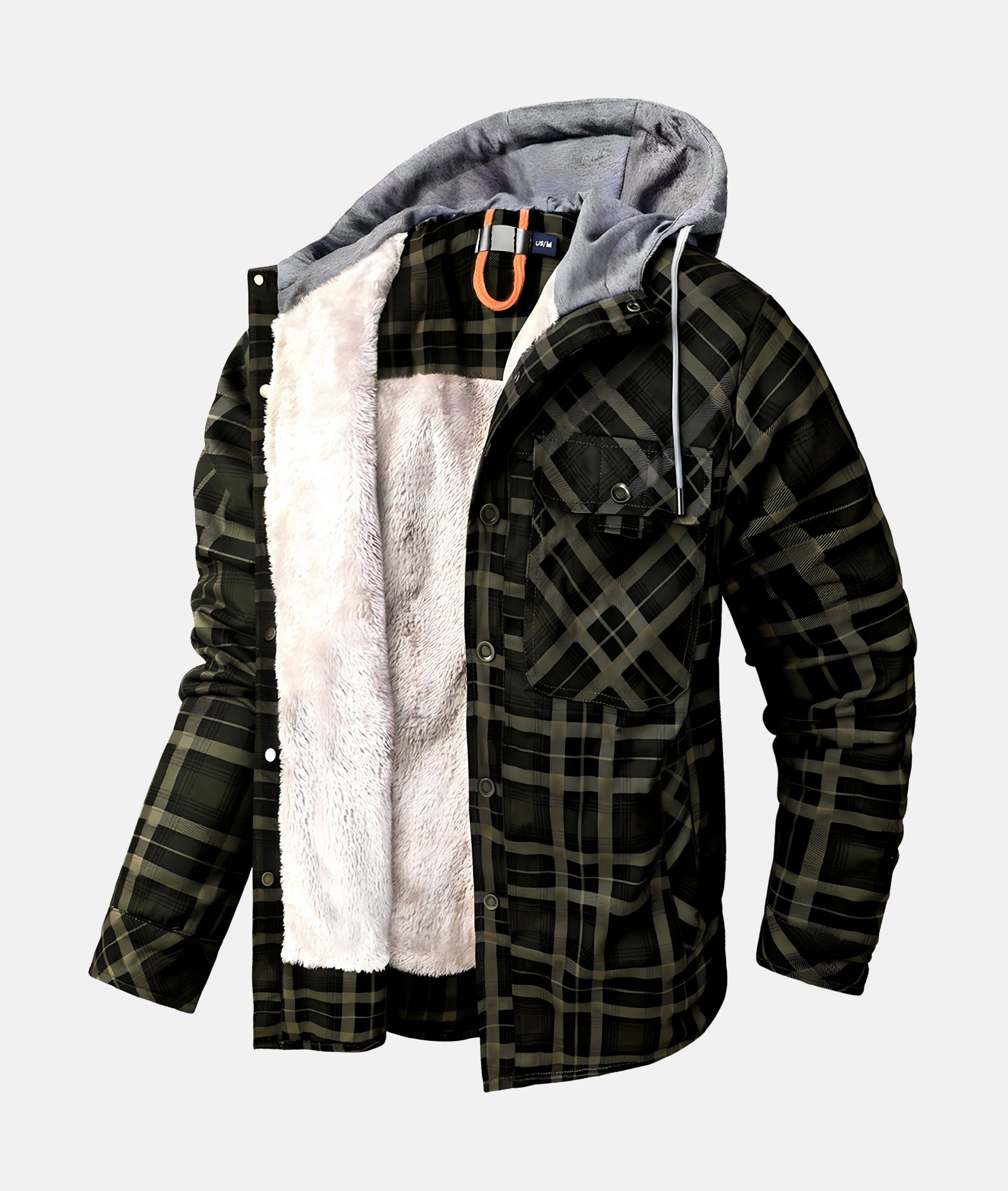 GR | Checkered flannel jacket with hood and faux fur lining