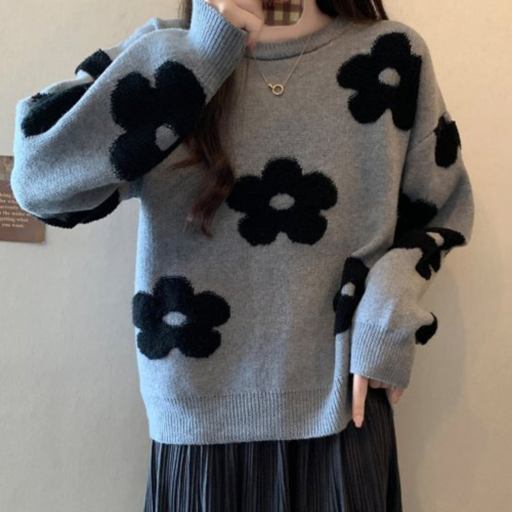 GR Sweater | Luxuriöser, weicher Strickpullover für Damen mit Blumendesign