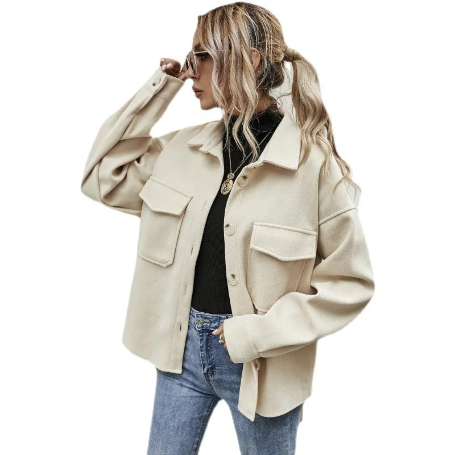GR | Buttoned Jacket with Chest Pockets for Women