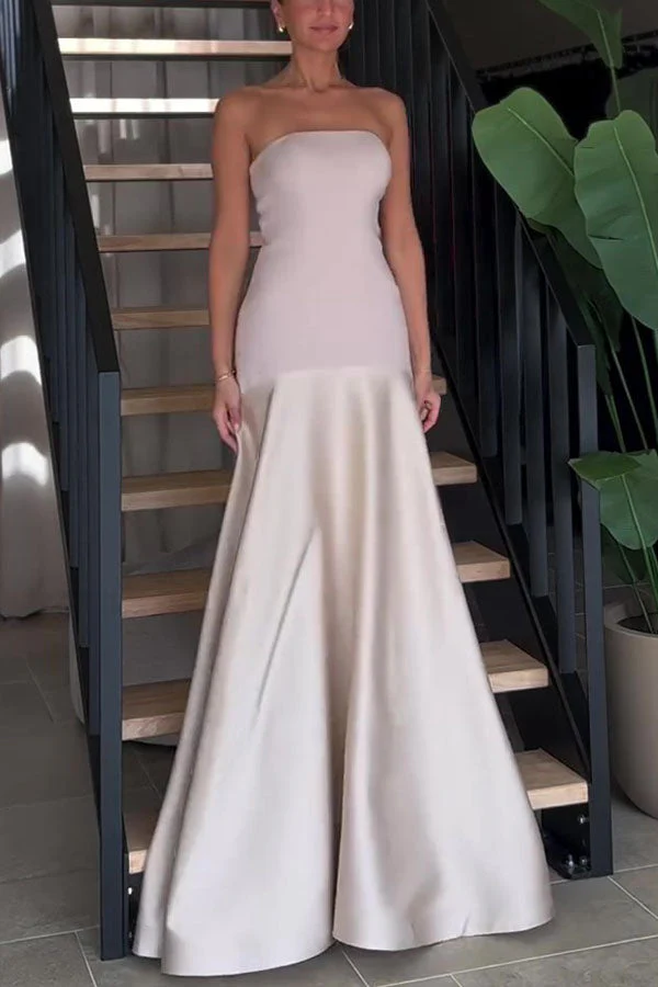 Satin Strapless Flare Dress