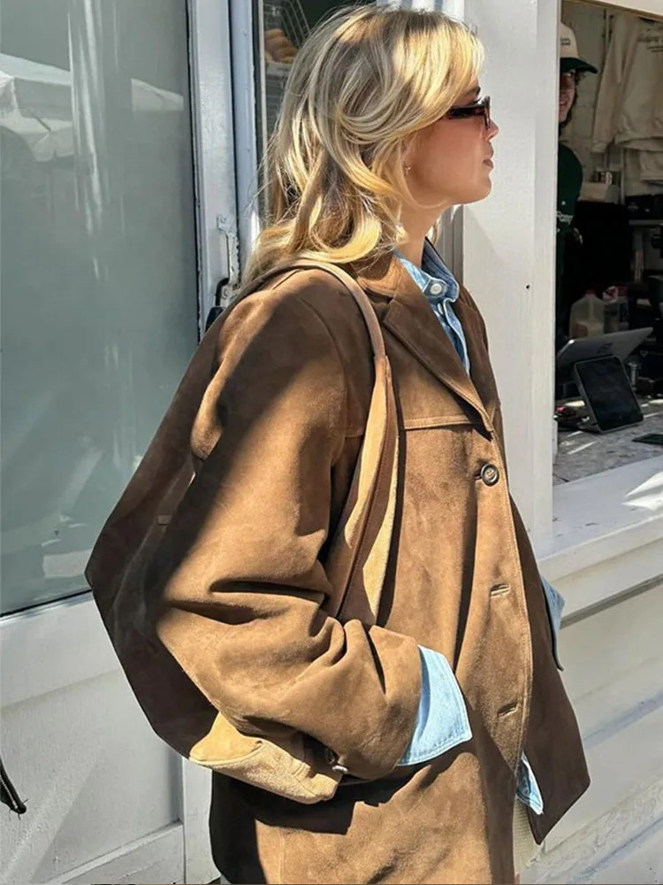 GR | Oversized Brown Suede Trench Coat With