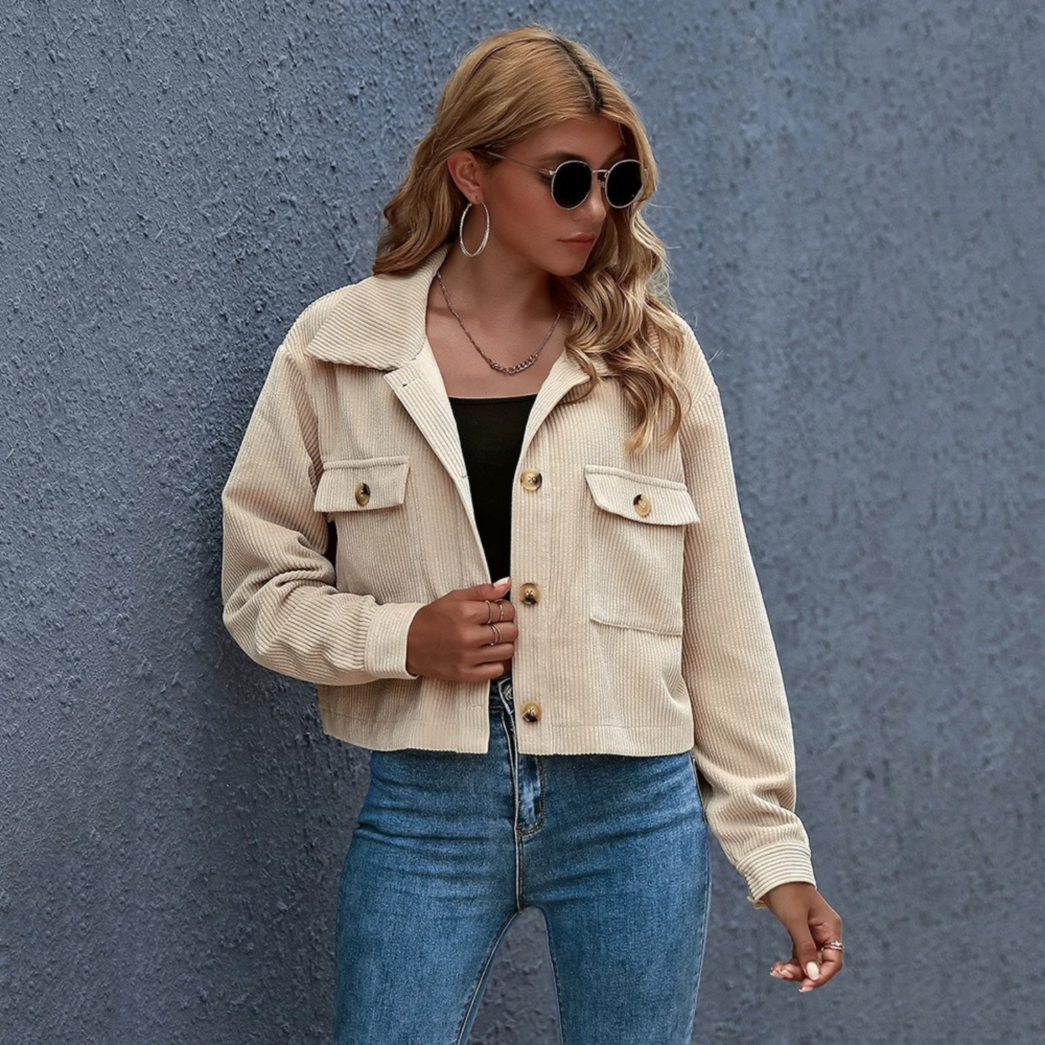 GR | Elegant Pink Women's Summer Jacket with Turn-Up Collar