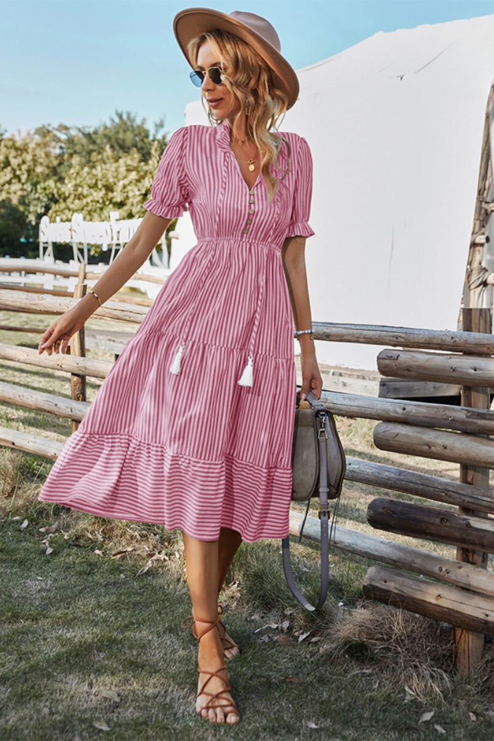 GR | Gestreiftes Midikleid Mit Quasten Für Damen