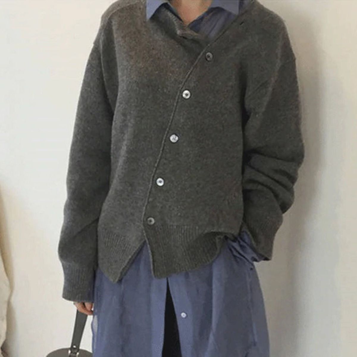 Cozy cashmere wrap cardigan with asymmetrical button placket