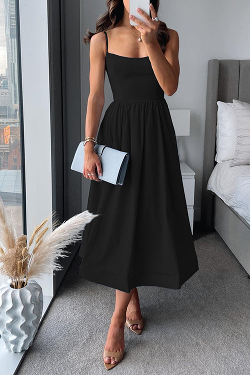 GR | Spaghetti-Träger A-Linie Midi Kleid