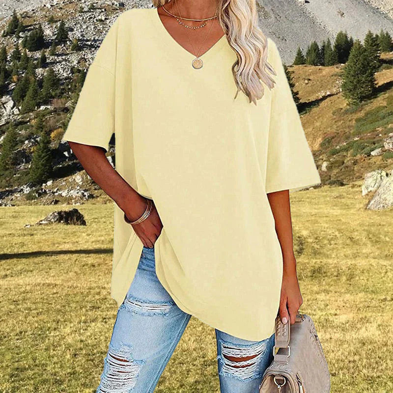 GR | Lässiges T-shirt Mit Übergröße V-ausschnitt Für Damen