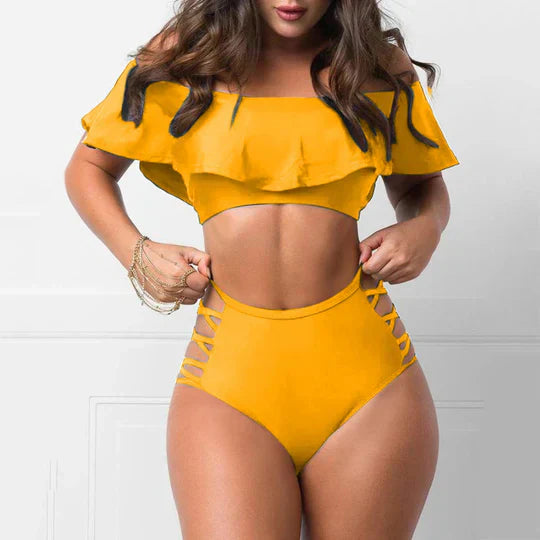 GR | Off-the-shoulder bikini set with ruffles