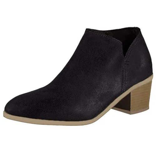 GR | Women's faux leather ankle boots with side cutout, low block heel, casual