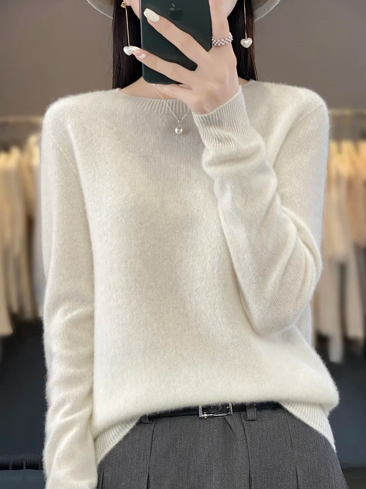 GR | Kaschmir Pullover Damen Runder Ausschnitt Weicher und Eleganter Strickpullover