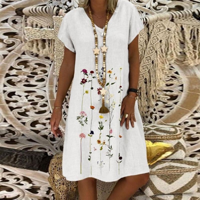 GR | Comfortable linen dress with an elegant pattern