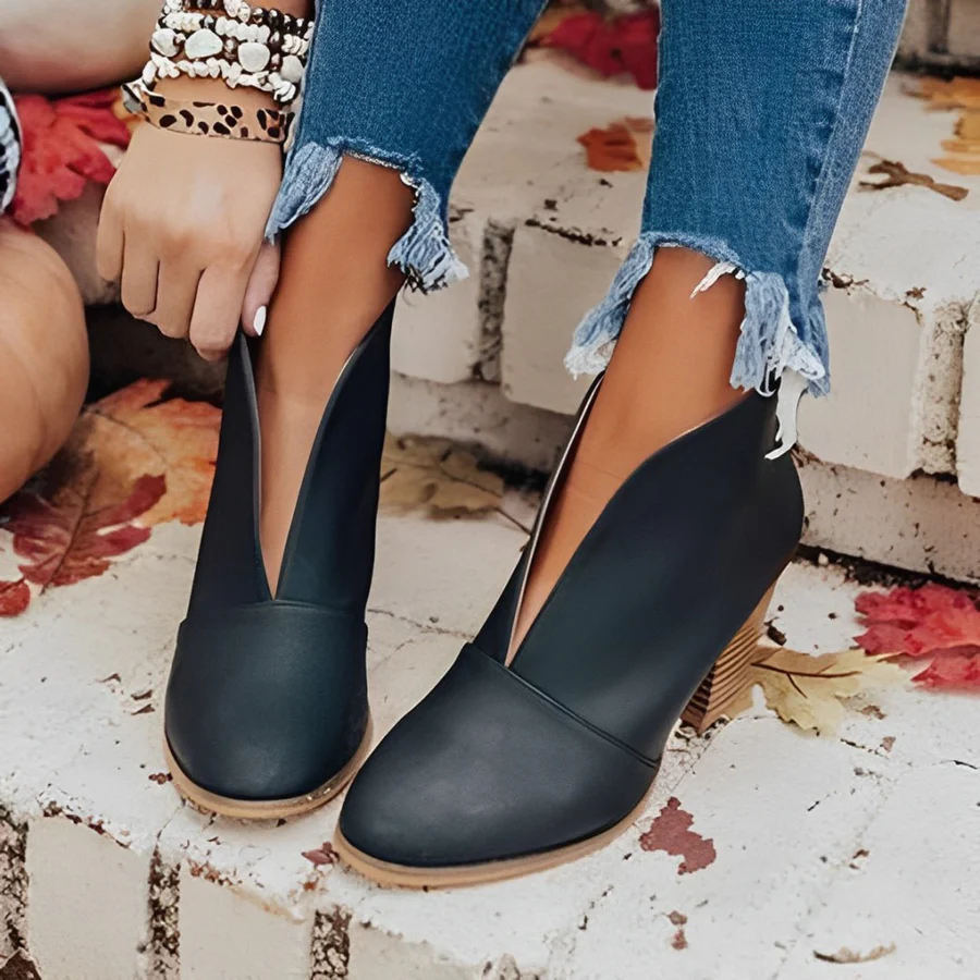 GR | Women's High Heel Ankle Boots, V-shaped Opening, Slippers, Chic and Elegant