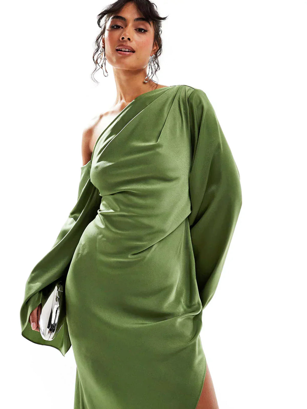 GR | Flowing Green Asymmetrical Dress for Women