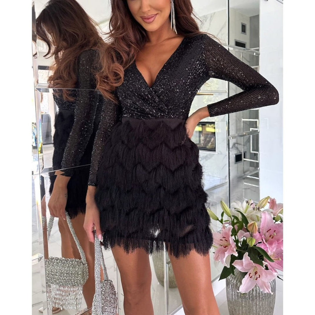 GR | Stilvolle Winter Chic Glitter Mini Kleid für Frauen