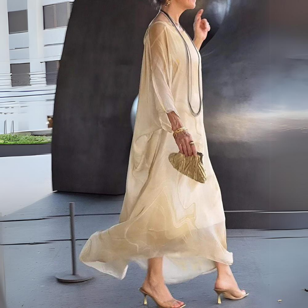 GR | Kaftan Dress Flowing Lightweight Fabric Elegant Loose Fit Wide Sleeves