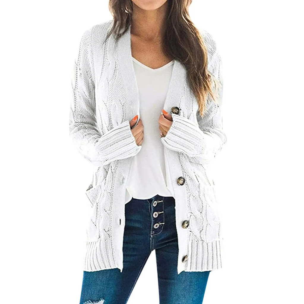 GR | Stylische Lange Strickjacke Für Damen Mit Knopfleiste