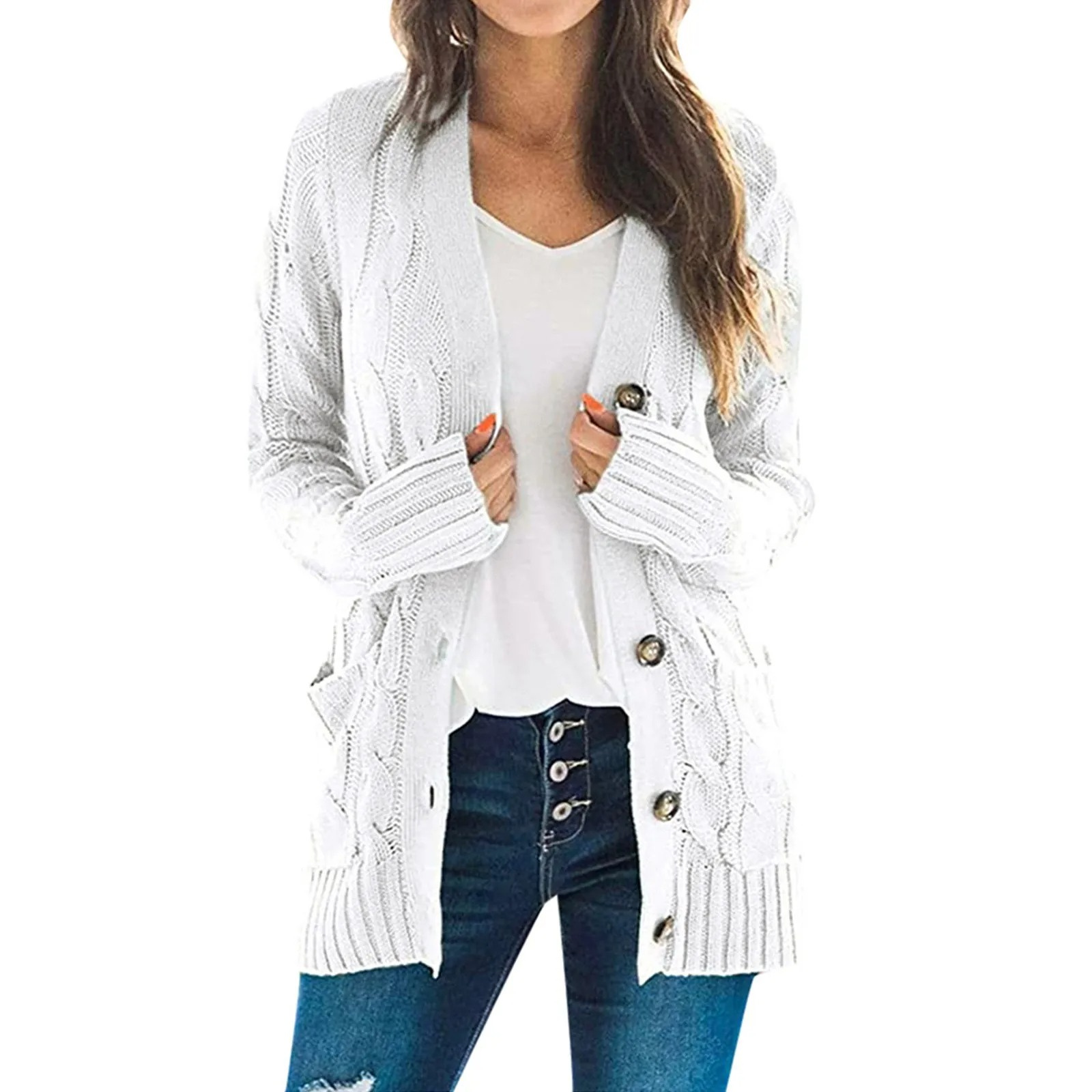 GR | Stylische Lange Strickjacke Für Damen Mit Knopfleiste
