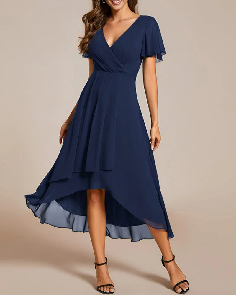 GR | Kleid mit V-Ausschnitt und Rüschenärmeln