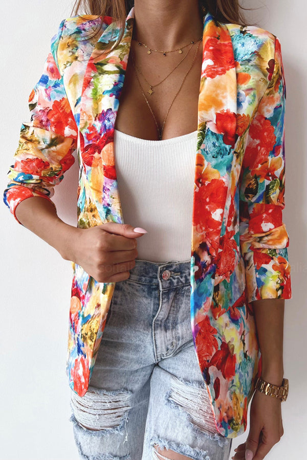 GR | Free and Genuine Floral Lapel Leisure Suit Blazer
