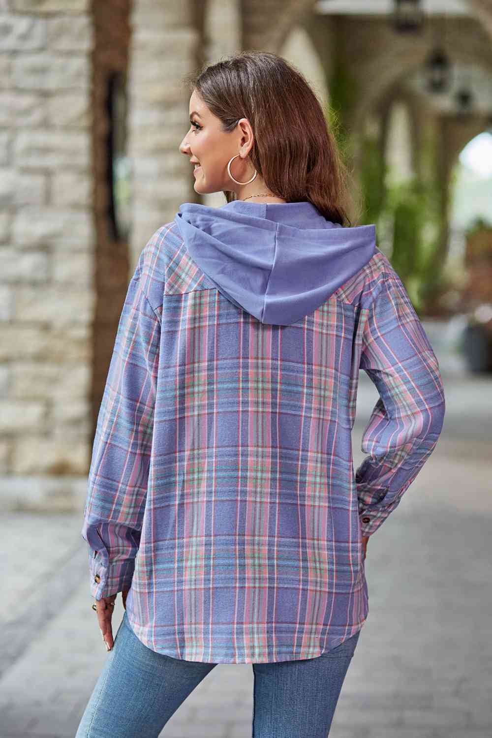 GR | Checkered long-sleeved hooded jacket