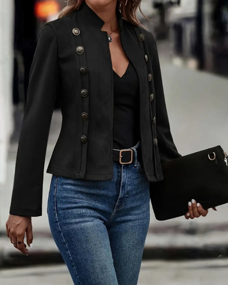 GR | Stylish double-breasted solid color jacket