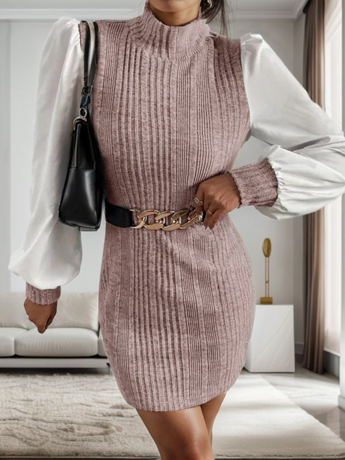 GR | Stilvolle Herbst Gerippte Pullover Kleid Für Frauen