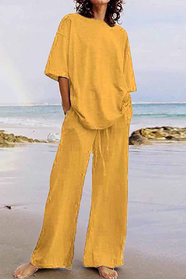 GR | Casual Living Solid Color O-Neck Short Sleeve Two Pieces (11 Colors)
