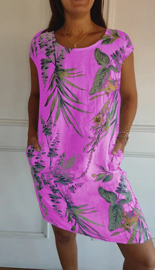 GR | Damen Bedrucktes Baumwoll- und Leinenkleid