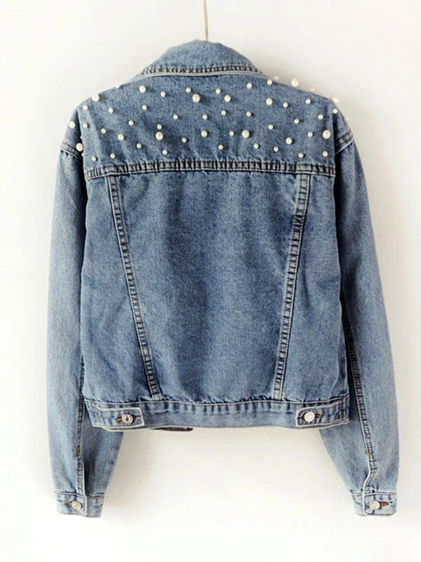 GR | Casual denim jacket with pearls for women
