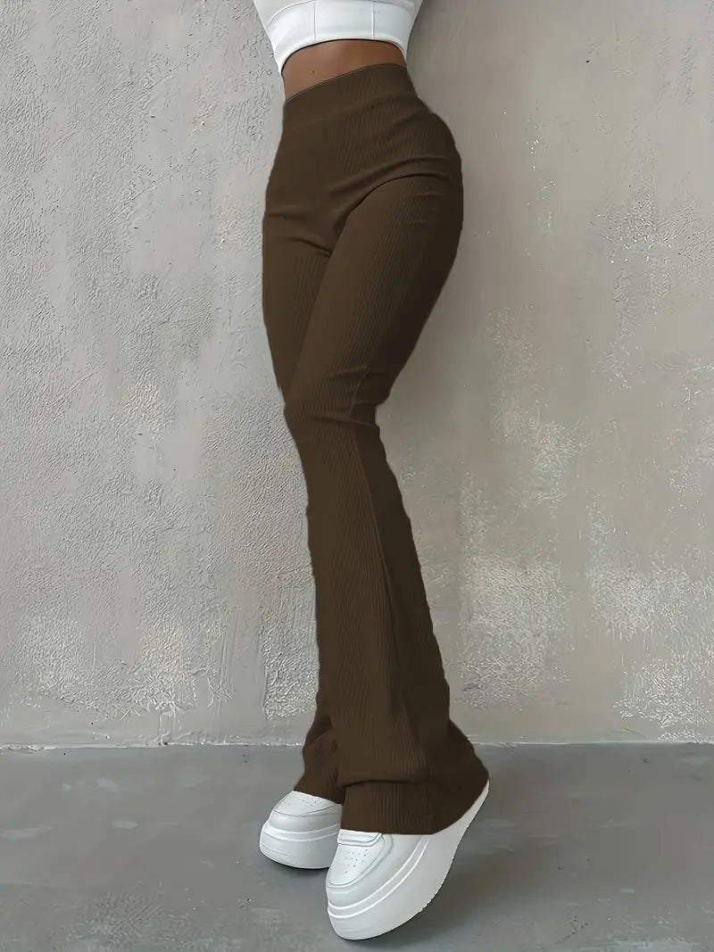 GR | Waist Ribcord Flared Trousers - Trendy Women's Everyday Trousers