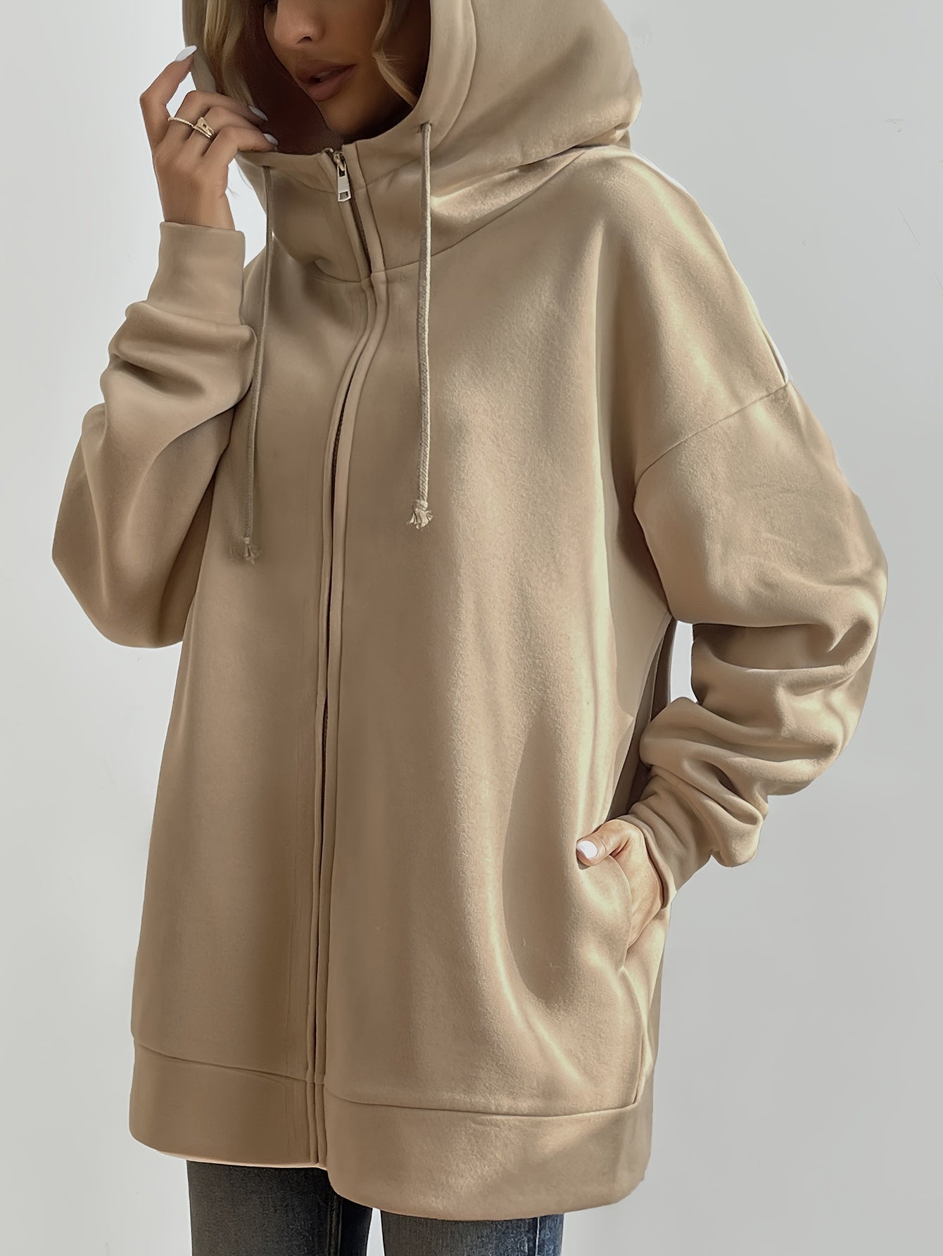 GR | Comfort - Extrem bequemer langer Zip-Up-Plüsch-Hoodie mit Kapuze für Damen