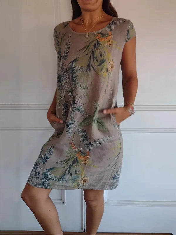 GR | Women's Printed Cotton and Linen Dress