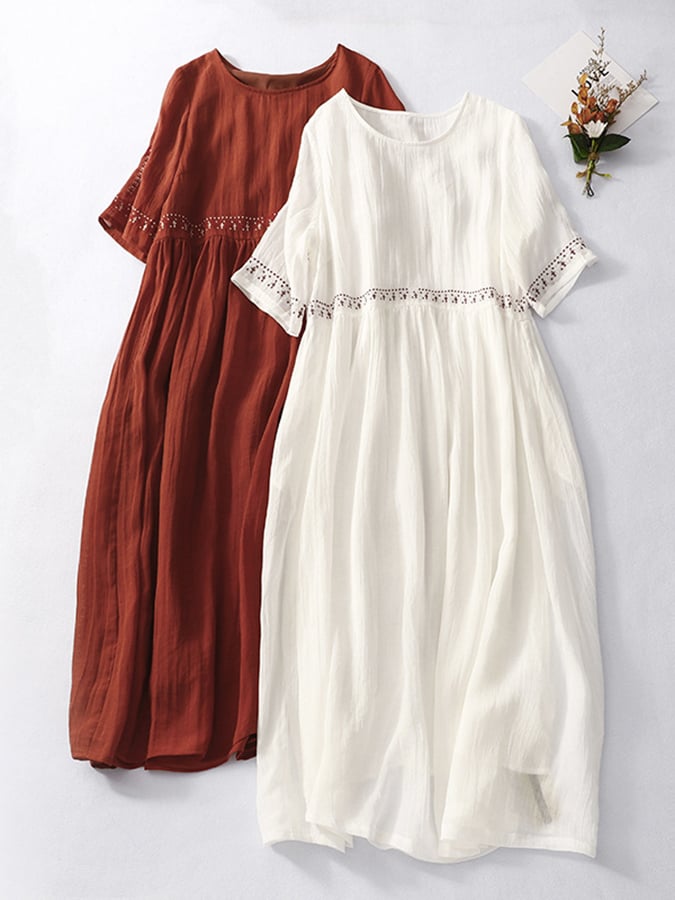 GR | Women's Embroidered Cotton Linen Dress