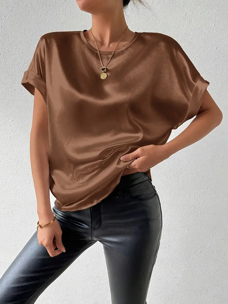 GR | Satin T-Shirt Mit Umgeschlagenen Ärmeln Für Damen