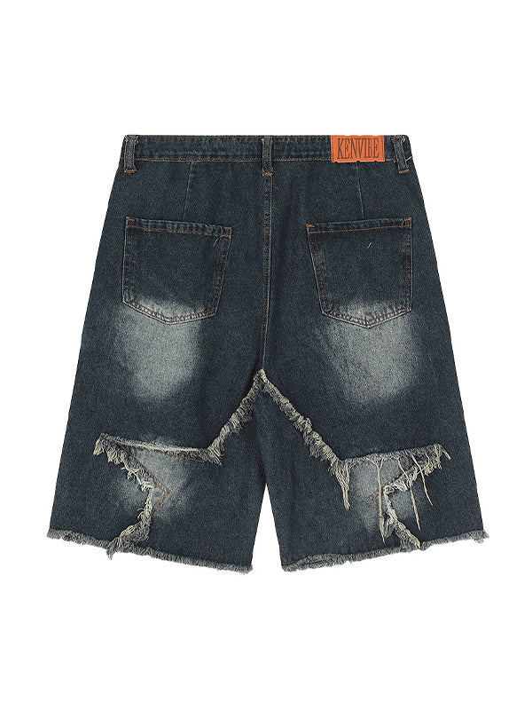 GR | Baggy star pattern patchwork denim shorts