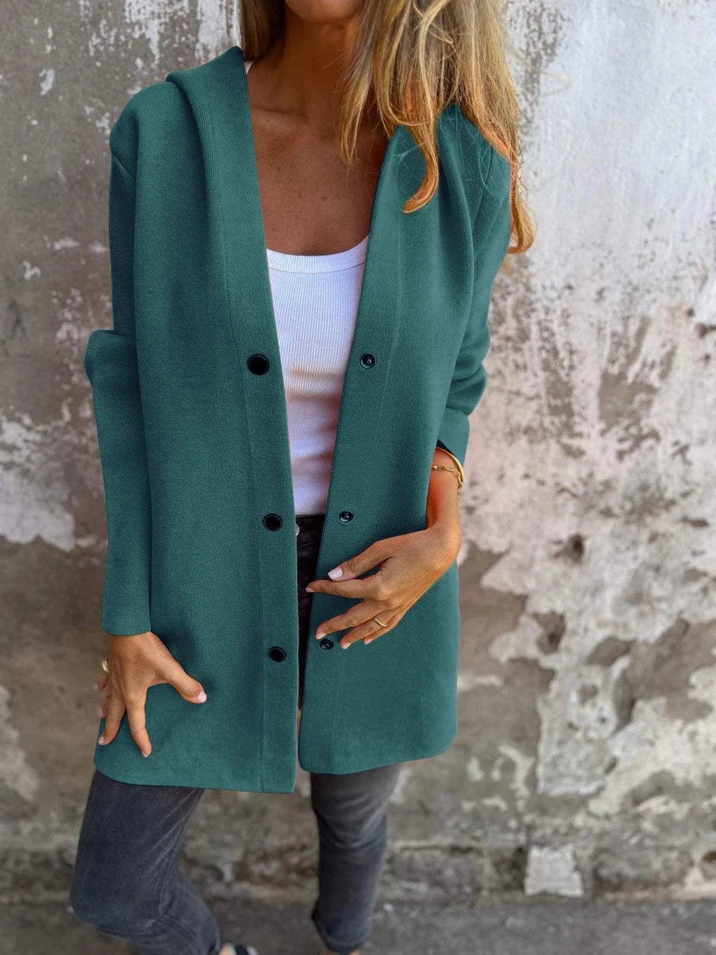 GR | Casual single-breasted cardigan with hood