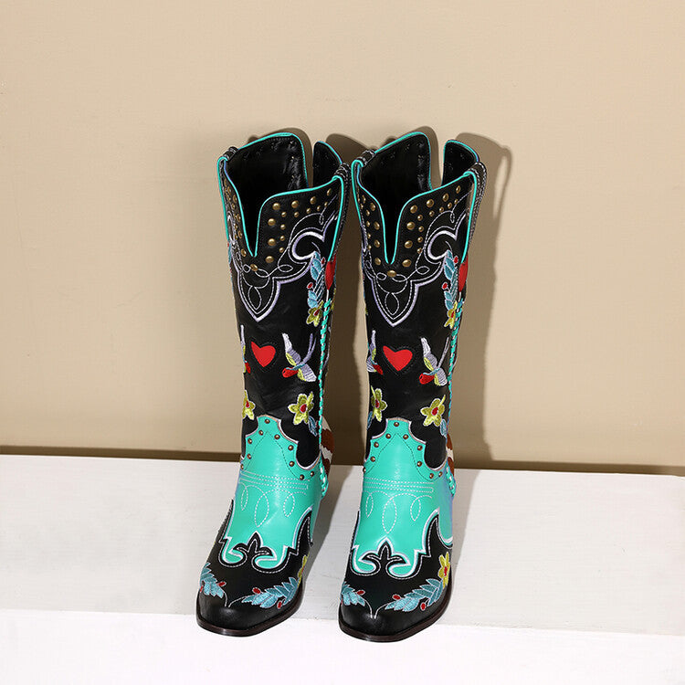 GR | Denim Western Shoes Women's Leather Boots Fantastic Embroidery