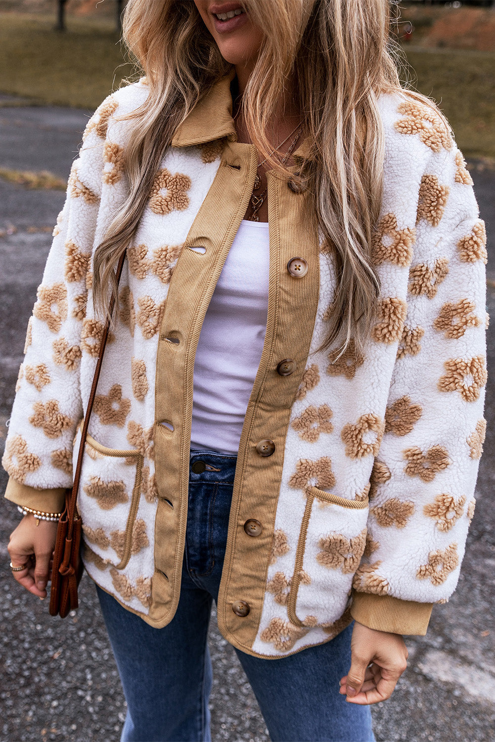 GR | Floral Pattern Fleece Jacket for Women