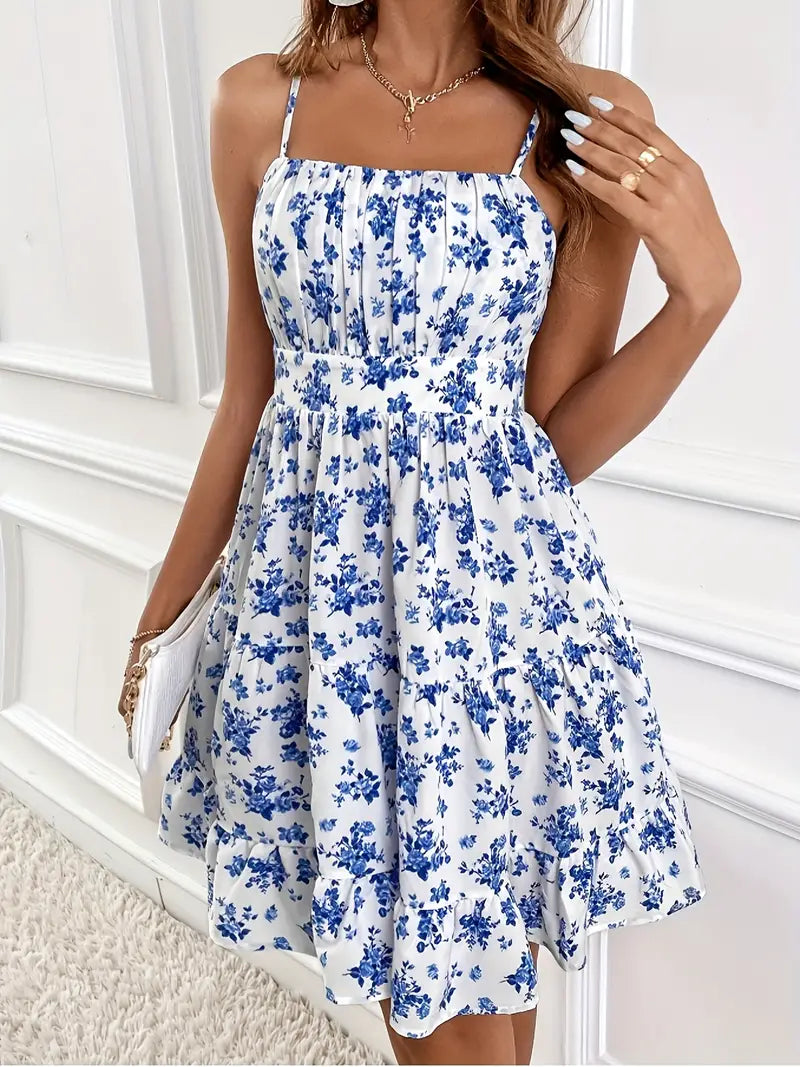 GR | Floral Pattern Ruffle Sleeveless Cami Dress