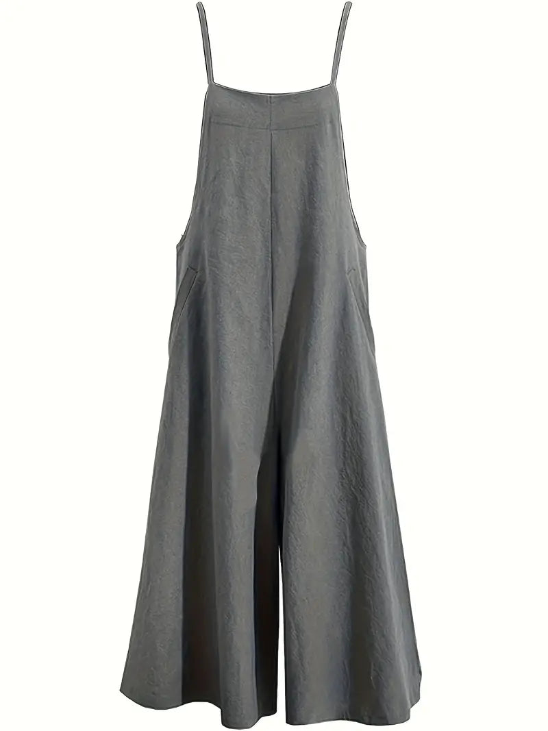 GR | Solid Linen Versatile Spaghetti Jumpsuit