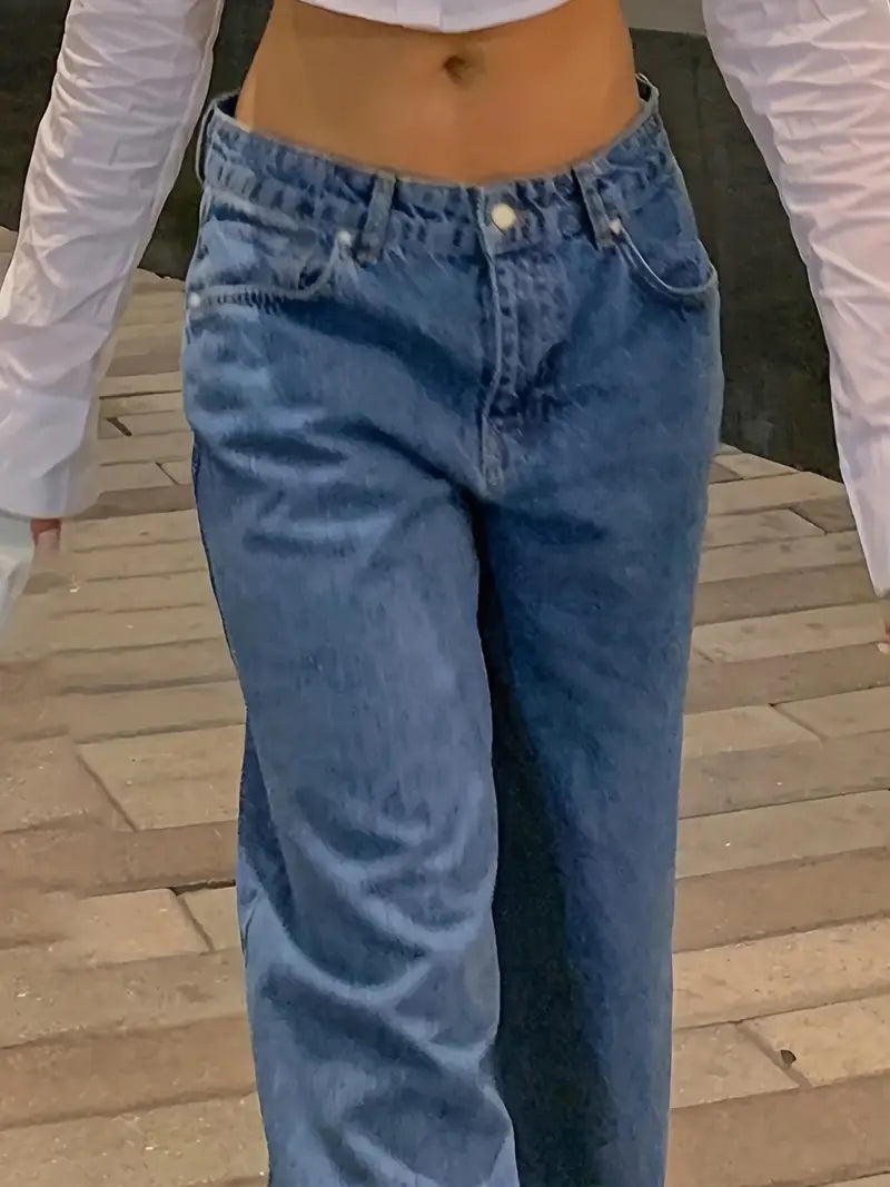 GR | Dark Blue Loose Baggy Boyfriend Jeans with Low Waist