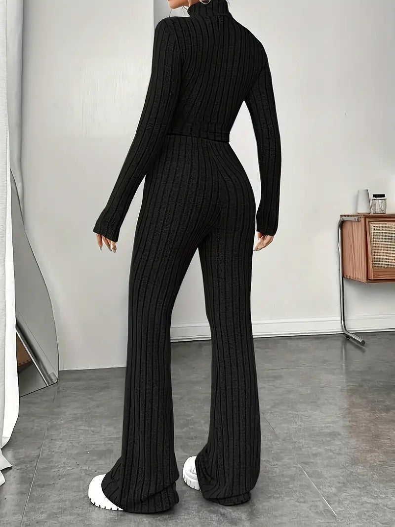 GR | Stylish Winter Chic Black Two-Piece Knit Set for Women