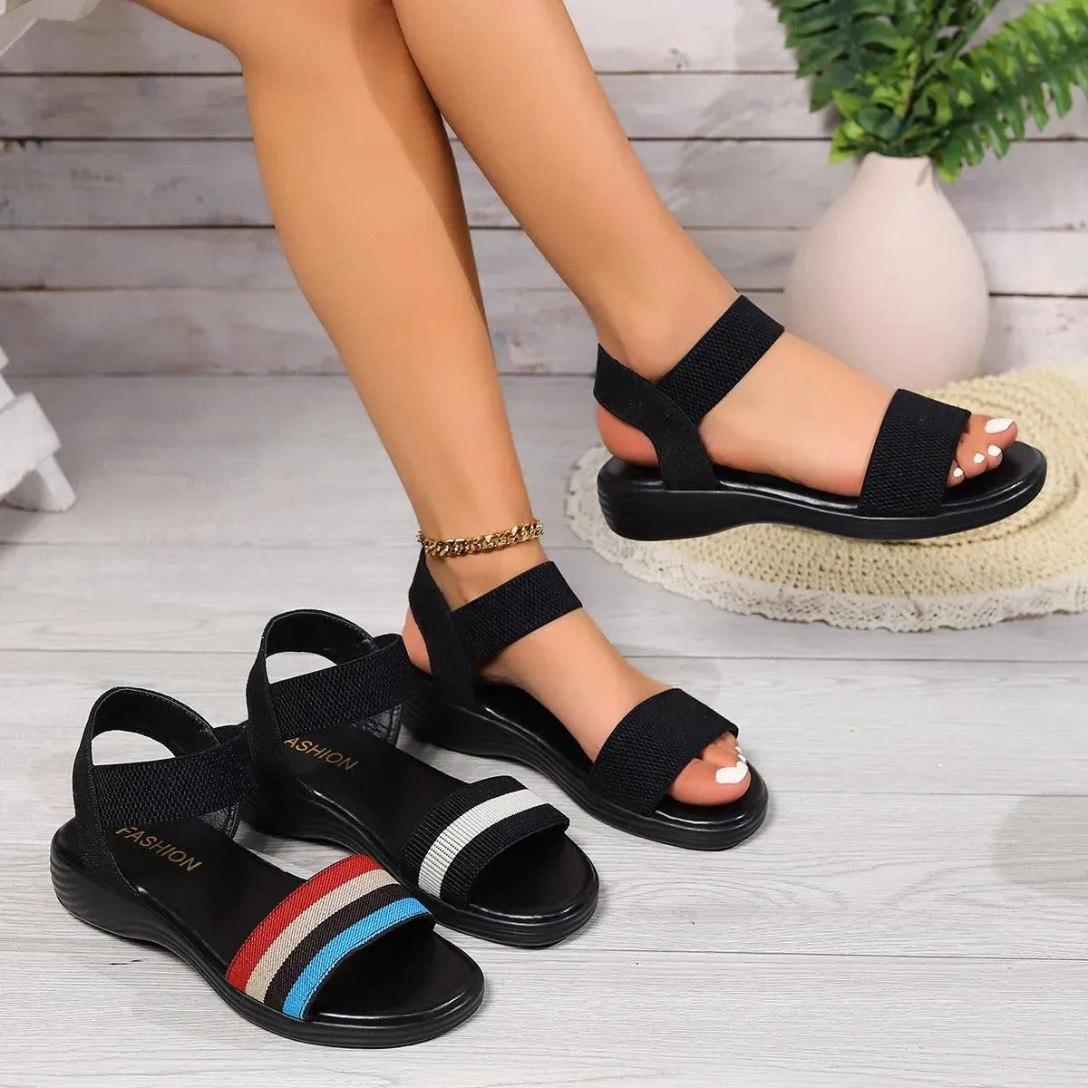 GR | Summer linen sandals with elastic strap