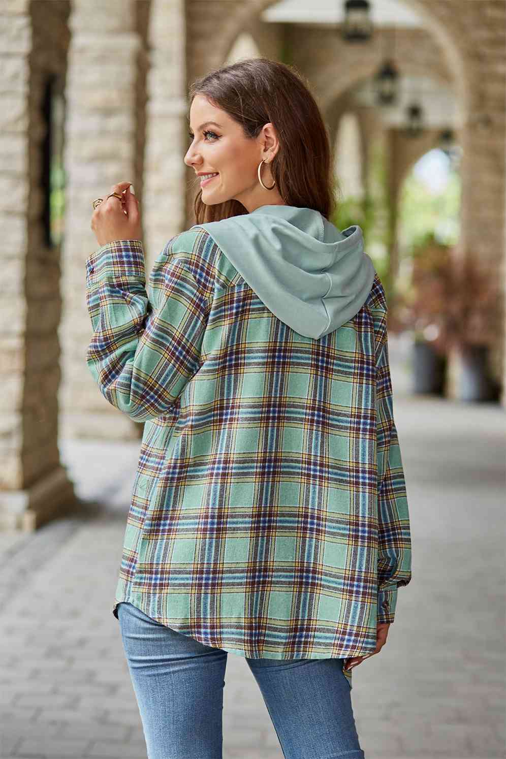 GR | Checkered long-sleeved hooded jacket